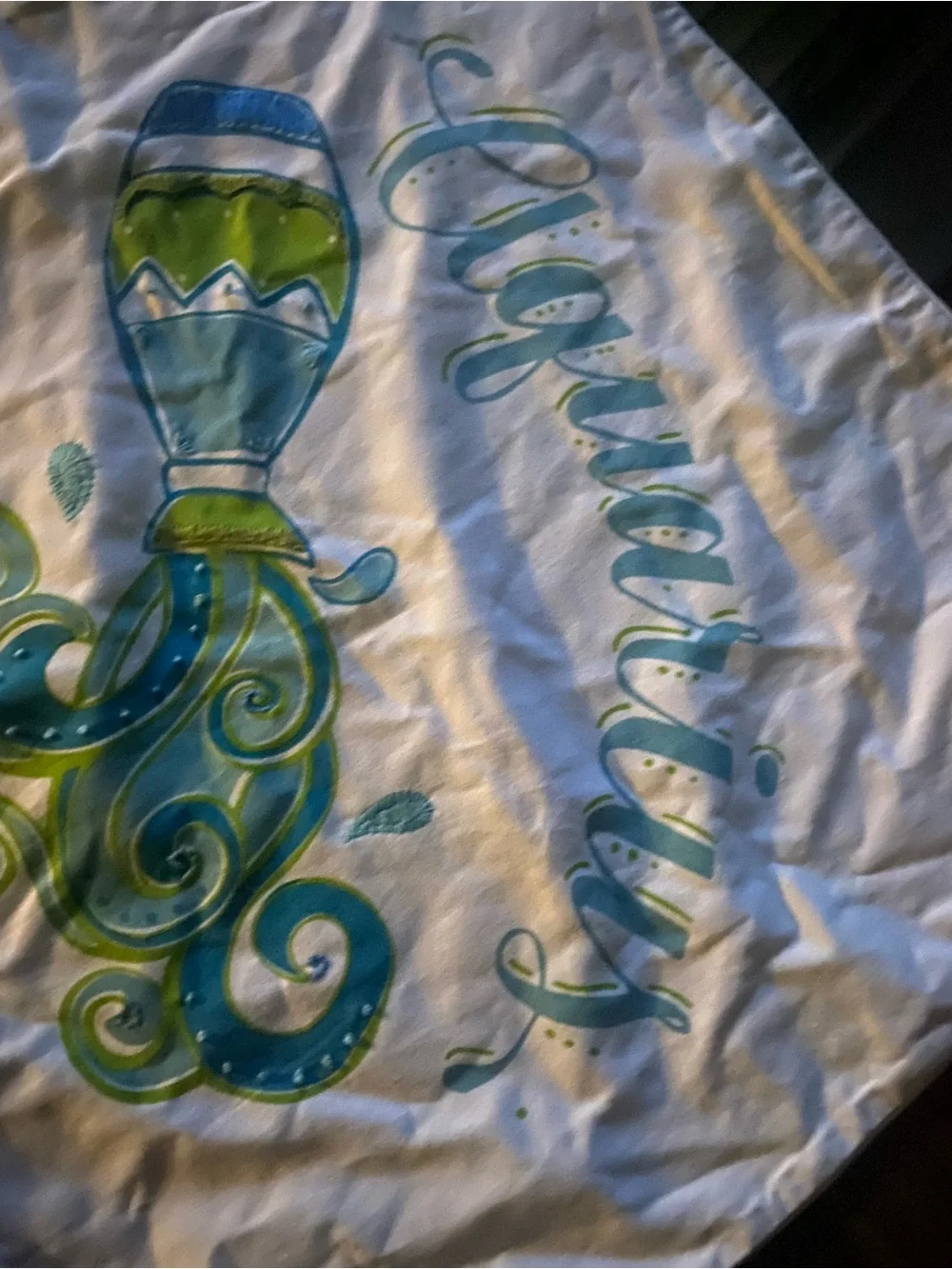 Serena & Lily Teal, Lime & White Swirl Pillow Cover